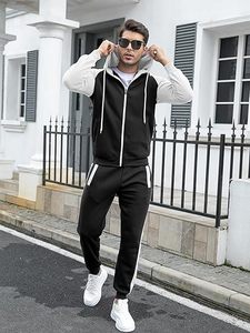 Ensemble de survêtement pour homme, style hip-hop, automne, 2 pièces, sweat-shirt à fermeture éclair, tenue de jogging décontractée, poches, 100% coton, séchage rapide - Product Image 3