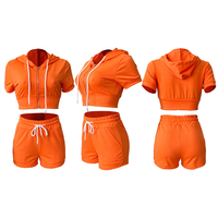 Conjunto de 2 piezas OEM personalizado para mujer, de verano, liso, vintage, transpirable, con cremallera en la rodilla, sudadera corta y pantalones cortos de ciclista, ajuste regular, 200-240 GSM, de secado rápido