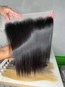 Extensions de cheveux humains 13x4 pour femmes, avec fermeture frontale en dentelle transparente, raides, de l'oreille à l'oreille, 4x4/5x5/6x6, 8-10 pouces, postiche droit - Product Image 3