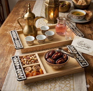 <b>Lacquerware</b> Serving Trays Wooden Ramadan Serving Tray Eid Mubarak Decorative Tray for Dates Desserts Tea and Coffee - Product Image 2