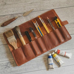 Estuche enrollable de cuero duradero para pinceles, organizador de viaje para artistas de acuarela, con múltiples ranuras, fabricante OEM personalizado a precio razonable - Product Image 3