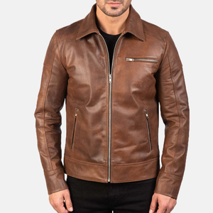 Chaqueta de Cuero Vintage para Hombre, Chaqueta de Cuero Marrón de Primera Calidad, Chaqueta de Cuero de Invierno para Hombre de Piel de Vaca/Oveja - Product Image 5