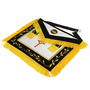 Tablier 3D uni en satin brodé style classique avec logo personnalisé imprimé feuille d'or et bordure bleu bordeaux pour l'artisanat - Product Image 2