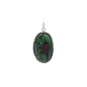 Wholesale Natural <b>Ruby</b> Zoisite Oval Cabochon Pendant Brass Bezel Gemstone Pendant Handmade Statement Jewelry Pendant <b>Necklace</b> - Product Image 1