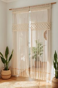 Rideau de porte en macramé bohème en coton, tapisserie suspendue tissée à la main, décoration translucide pour salon et chambre à coucher - Product Image 1