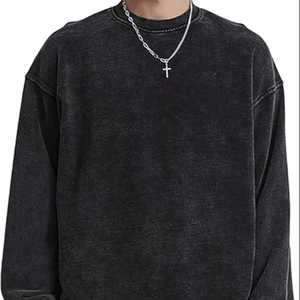 Sudadera Retro para Hombre con Efecto Desgastado, Sudadera de Estilo Vintage, Sudadera Holgada de Felpa Gruesa de Algodón, Sudadera Informal - Product Image 1