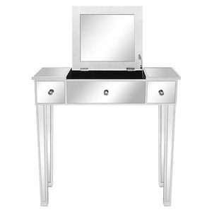 "MDF <b>Makeup</b> Vanity with <b>Mirror</b> Surface Flip-Top Design Silver 80x38x76cm" - Product Image 5