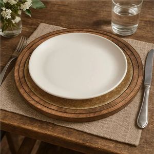 Assiette de présentation de luxe en bois et laiton, vente en gros, sous-assiette ronde vintage en bois pour mariage, événement, hôtel, plateaux décoratifs de table - Product Image 1