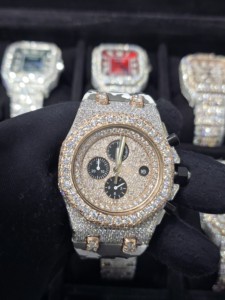 Nuevo Reloj Cronógrafo Mecánico para Hombre con Cristales de Moissanita y Zafiro, Chapado en Oro, de Acero Inoxidable, Estilo Hip Hop de Lujo - Product Image 5