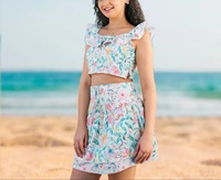 Ensemble coordonné floral 100 % coton pour femme, qualité supérieure, élégant, été, écologique, respirant, tissé, vintage, décontracté, coupe trapèze ajustée