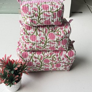 Set de Bolsas de Almacenamiento Multifunción de Algodón Acolchado con Patrón Floral Rosa, Gran Capacidad y Cierre de Solapa para Cosméticos y Artículos de Aseo - Product Image 3