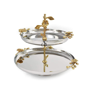 2-Tier Silver & Gold Chocolate, Fruits, Cake Stand With Floral Design. Elegant Serving Platter For Hotels, Restaurants & Home - Product Image 2