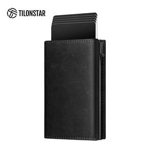 TILONSTAR TC302C Portefeuille automatique en cuir véritable avec logo personnalisé Crazy Horse Porte-cartes RFID pour hommes - Product Image 1
