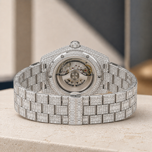 Reloj Mecánico OM GEMS con Cristal de Moissanita, Cronógrafo, Pulsera de Acero Inoxidable, Puntero Analógico, Diseño Personalizado de Lujo, Estilo Hip Hop 10 - Product Image 6
