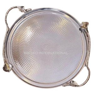 Plateau de service rond en métal de qualité supérieure avec poignées, design attrayant, plateau de service pour le thé, accessoires de cuisine - Product Image 3