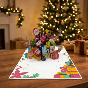 Carte pop-up 3D personnalisée tendance avec impression offset, motifs Ho Ho Ho, artisanat en papier fait main, décorations de Noël - Product Image 2