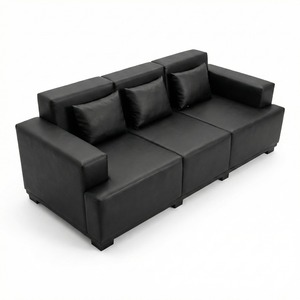 Minimalist Upholstered Sectional <b>Sofa</b> Set Double Loveseat for Small Spaces Living Room & Bedroom Use PU Leather <b>Cover</b> - Product Image 4