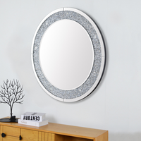 Miroir mural rond personnalisé en cristal de diamant écrasé, cadre argenté, miroir décoratif pour salon, hôtel, décoration artistique