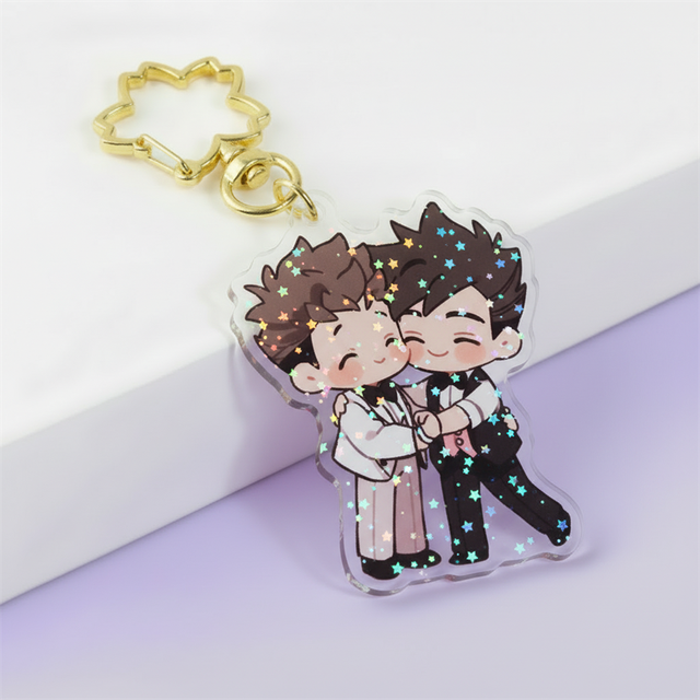 Custom Printed Glitter Epoxy Hologram Anime Acrylic Card Holder Keychain Rainbow Acrylic Phone Charm