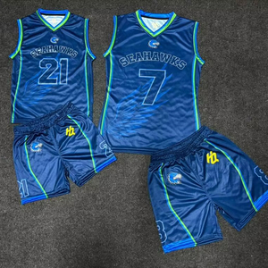 Uniforme de basketball de qualité supérieure, respirant, écologique, 100% polyester, col en V, logo sur le devant, séchage rapide, antibactérien - Product Image 1