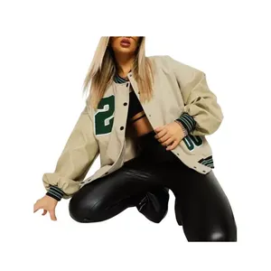 <b>Womens</b> Fleece Varsity <b>Jacket</b> Custom Logo Cotton Polyester Baseball Letterman <b>Jacket</b> for College Casual Wear - Product Image 4