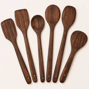 Juego de cucharas de cocina de madera, espátula de madera antiadherente resistente al calor para cocinar, juego de utensilios de cocina naturales y ecológicos, venta al por mayor - Product Image 3