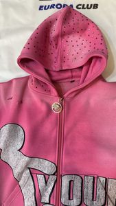 Sweat à capuche en molleton de coton style streetwear, imprimé DTF effet soleil délavé, avec tirette de fermeture éclair personnalisée et strass tendance effet vieilli - Product Image 3