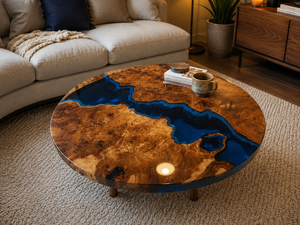 Modern Round Wood Epoxy <b>Coffee</b> <b>Table</b> Live Edge Acacia <b>Walnut</b> Design Indoor Living Room Furniture Decor Durable - Product Image 1