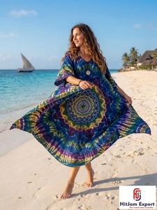 Women Printed <b>Kaftan</b> Beach Dress Lightweight <b>Summer</b> Cover Up Loose Fit Silk Cotton Rayon Polyester Custom Bulk Supplier - Product Image 3