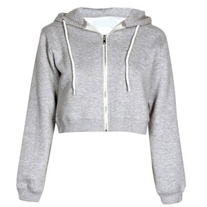 <b>Crop</b> <b>Hoodie</b> <b>Zip</b>-<b>Up</b> Regular Fit Solid Color French Terry Unisex Casual Autumn Wear - Product Image 5