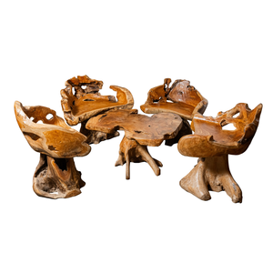 ARTERRA Premium Handcrafted Rustic Natural Teak Root Coffee Table Set Sculpted <b>Armchairs</b> Durable Modern Artisan Home Furniture - Product Image 1
