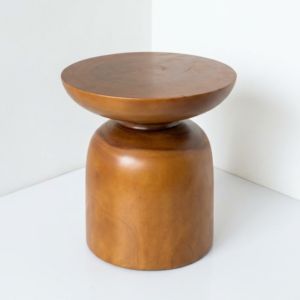 Taburete Suar Moderno y Escultural, Asiento de Madera Maciza Tallado a Mano con Forma de Reloj de Arena, Pedestal Decorativo para Sala de Estar o Entrada, Venta al Por Mayor para Exportación - Product Image 4
