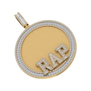 Collier personnalisé avec pendentif initial RAP, disque en diamant de laboratoire, or massif plaqué rhodium jaune, bijoux hip-hop sur mesure pour homme - Product Image 3