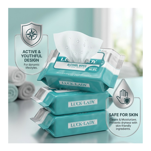 Toallitas Húmedas con Alcohol Luck Lady, Paquete de 25 Unidades, Agua Purificada Triple con Tecnología RO EDI UV, Precio de Fábrica, Venta al Por Mayor OEM - Product Image 3