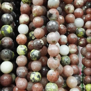 Cuentas de piedra preciosa facetadas redondas de jaspe flor de ciruelo, naturales, para la fabricación de joyería DIY. - Product Image 1