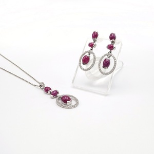 Elegant <b>Ruby</b> Oval Shape Pendant And Earning Silver 925 Gemstone <b>Necklace</b> Stylish Sterling Silver Pendant - Product Image 1