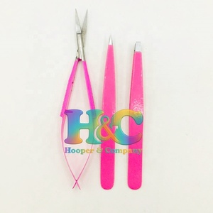 Set de Pinzas y Tijeras para Cejas Rosadas de Acero Inoxidable Sostenible, 2 Pinzas y 1 Tijera con Logo - Product Image 4
