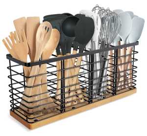 Organisateur de couverts en bambou, support d'ustensiles de cuisine, boîte de rangement pour couverts sur comptoir, support pour cuillères, fourchettes et couteaux, organisateur en bois - Product Image 2