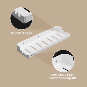 Ventilated <b>Shower</b> Rack Wall Mounted Dual Layer Metal Holder Heavy Duty Bathroom Storage Caddy Dual Tier Hardware Silver Finish - Product Image 6