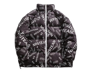 <b>Men's</b> <b>White</b> Printed Puffer Jacket With Stand Collar Zipper Closure Windproof Casual Winter <b>Coat</b> Thick Polyester Regular Fit - Product Image 5
