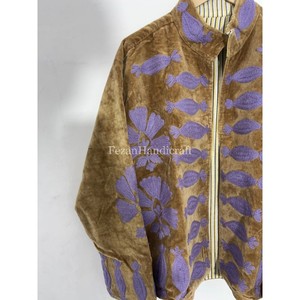 Women's Casual Jacket Uzbek Embroidery Short Unisex Jacket Boho Chic Jacket With Two Side Pocket Suzani Jacket Overcoat - Product Image 3