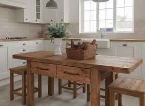 โต๊ะรับประทานอาหารไม้เนื้อแข็งคุณภาพดี พร้อมลิ้นชักเก็บของในตัว ชุดเฟอร์นิเจอร์ครัวสไตล์บ้านไร่แบบเรียบง่าย พร้อมม้านั่งไม้เข้าชุด - Product Image 4