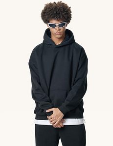 High Quality 380g No <b>Strings</b> Blank Fleece Drop Shoulder Hoodies Men Cotton Pullover Solid Breathable Wholesale Custom Printing - Product Image 3
