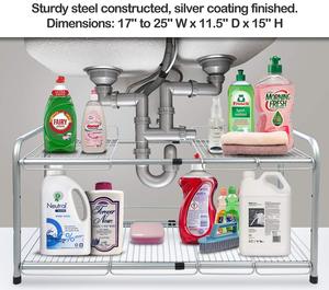 Under Sink 2-Tier Expandable Cabinet Organizer <b>Storage</b> Shelf Adjustable <b>Kitchen</b> Bathroom <b>Storage</b> Rack - Product Image 6