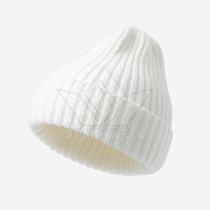 Gorro Unisex de Acrílico Blanco, Color Sólido, Tejido Acanalado, Diseño Cálido e Informal para Invierno, para Adultos, 56-58CM - Product Image 1