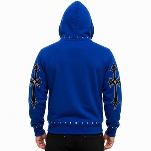 Custom Men <b>Gothic</b> Cross Studded Zipper <b>Hoodie</b> Winter Streetwear Hip Hop Oversized Fleece Jacket Casual Hooded Sweatshirt - Product Image 3