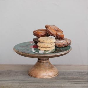 Support à gâteau rond en bois artisanal avec plateau supérieur en métal noir, présentoir moderne pour desserts, idéal pour mariage, fête, décoration de la maison - Product Image 2