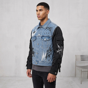 <b>Custom</b> Graphic <b>Denim</b> <b>Jacket</b> With Utility Sleeves Vintage Street Wear Button Up Casual Fashion Outerwear For Unisex - Product Image 5