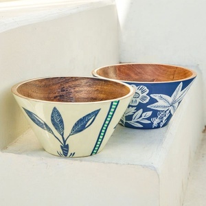 Bol de service en bois naturel imprimé de qualité supérieure, design moderne et luxueux, motifs artistiques, collection artisanale pour la maison et les fêtes - Product Image 5