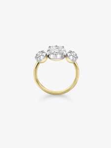 Bague de fiançailles à trois pierres en or massif 10K 14K, solitaire, diamant de laboratoire taille coussin et rond, bijoux de mariage minimalistes, fabricant - Product Image 3